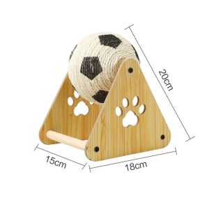 Triangle wooden cat scratcher toy with sisal ball for indoor cats