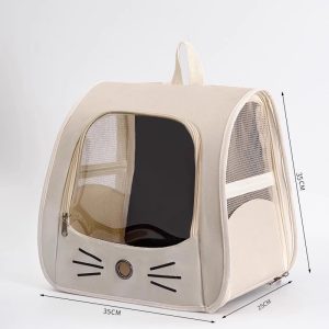 Foldable pet carrier backpack for cats and small dogs with transparent front window and breathable mesh