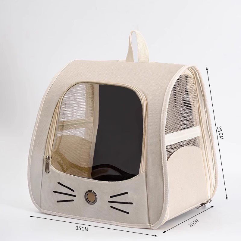 Foldable pet carrier backpack for cats and small dogs with transparent front window and breathable mesh