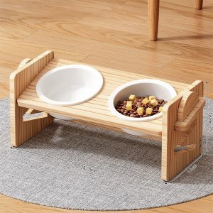 double cat bowl stand, wooden cat bowl holder, tilted cat food bowl, raised pet bowls wholesale