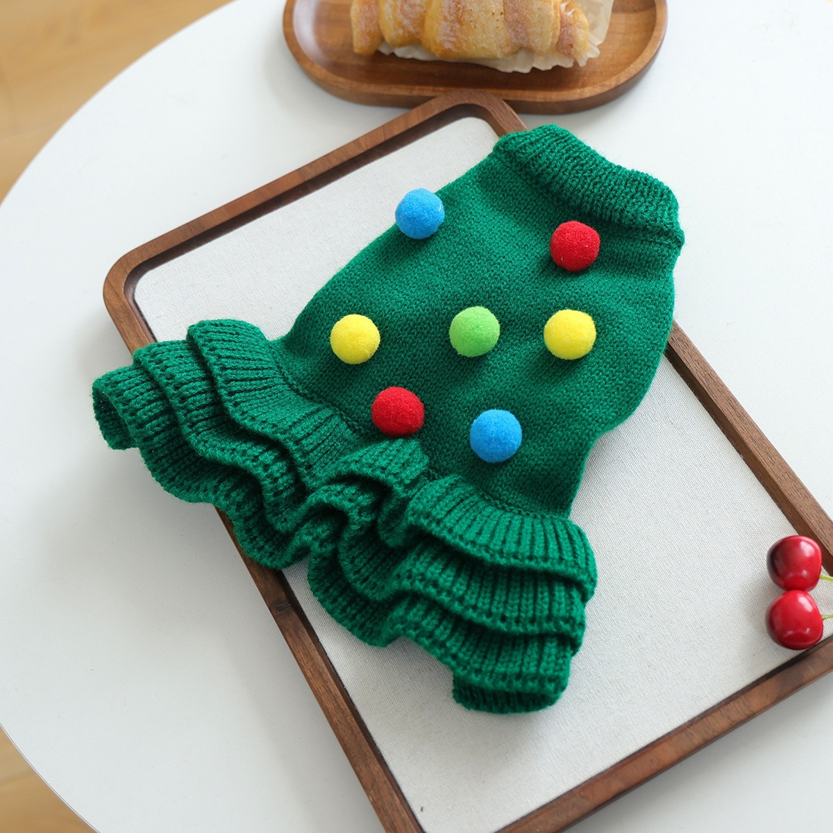Christmas Tree Dog Sweater, Winter Pom‑pom Warm Knit Clothes for Small Puppy Pet - Image 3