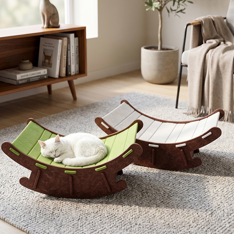 cat sleeping on rocking chair bed