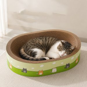oval cardboard cat scratcher bed, corrugated cat scratch pad, cat scratcher bed