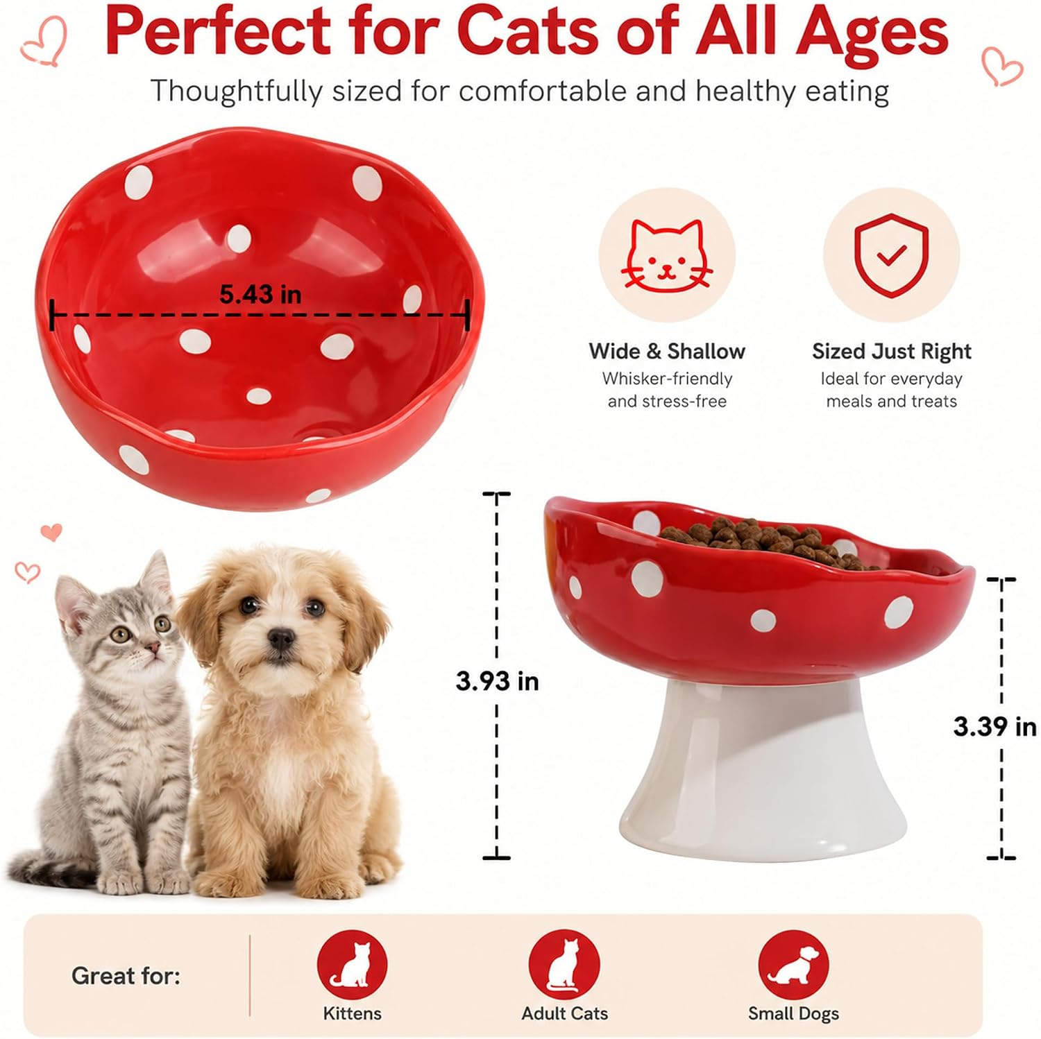 Red Mushroom Elevated Ceramic Cat Bowl Bulk Wholesale - Image 2