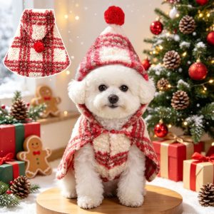 christmas pet cloak, dog christmas cape, small dog holiday costume