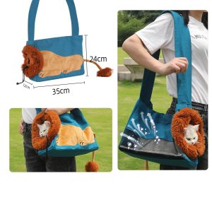 Funny Lion Design Pet Shoulder Carrier Bag, Breathable Tote Handbag for Small Cat Puppy Outdoor Travel