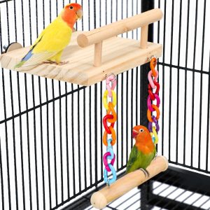Bird Perches Parrot Wooden Platform Play Gyms Exercise Stands with colorful Acrylic Wood Swing