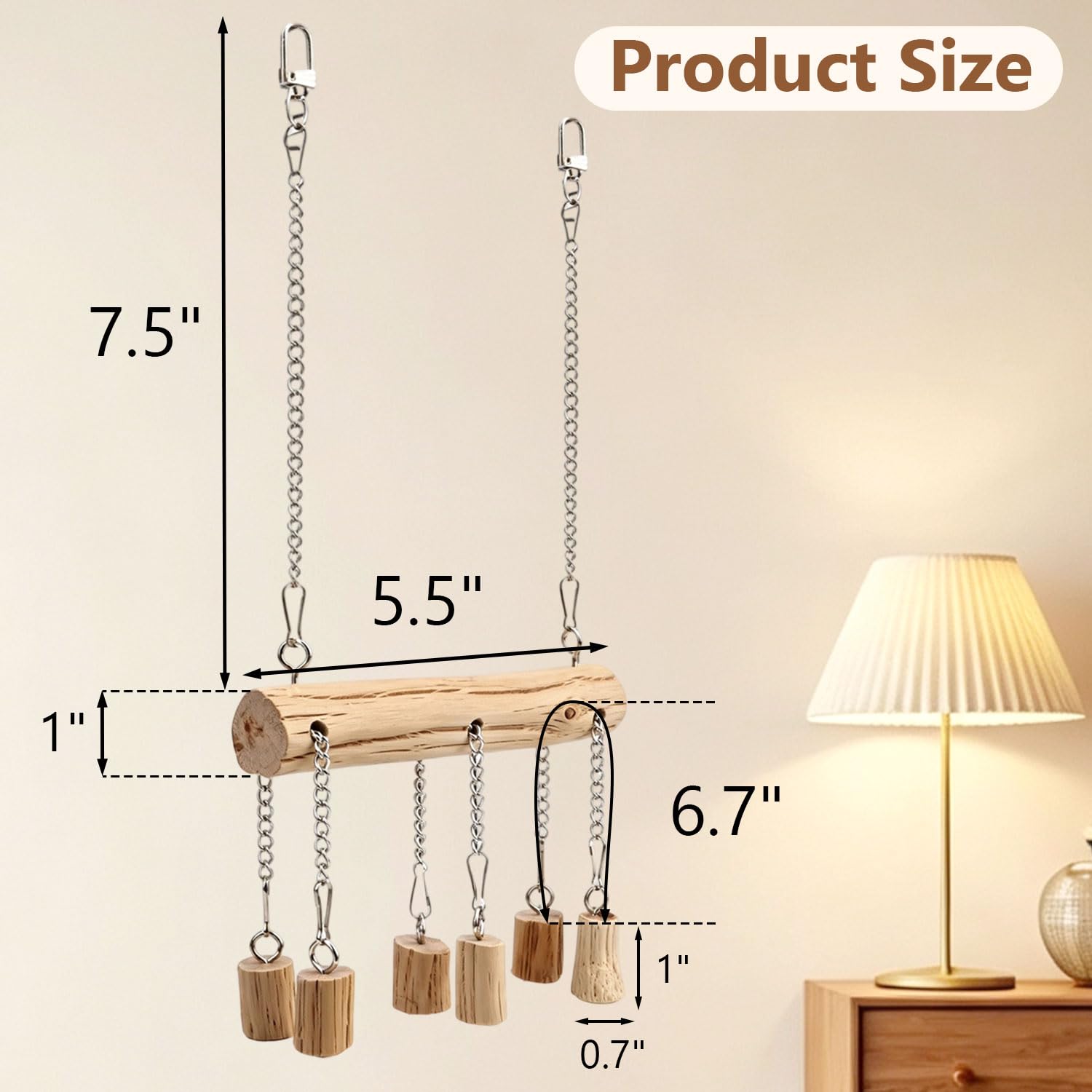 wooden bird hanging swing with bite toys